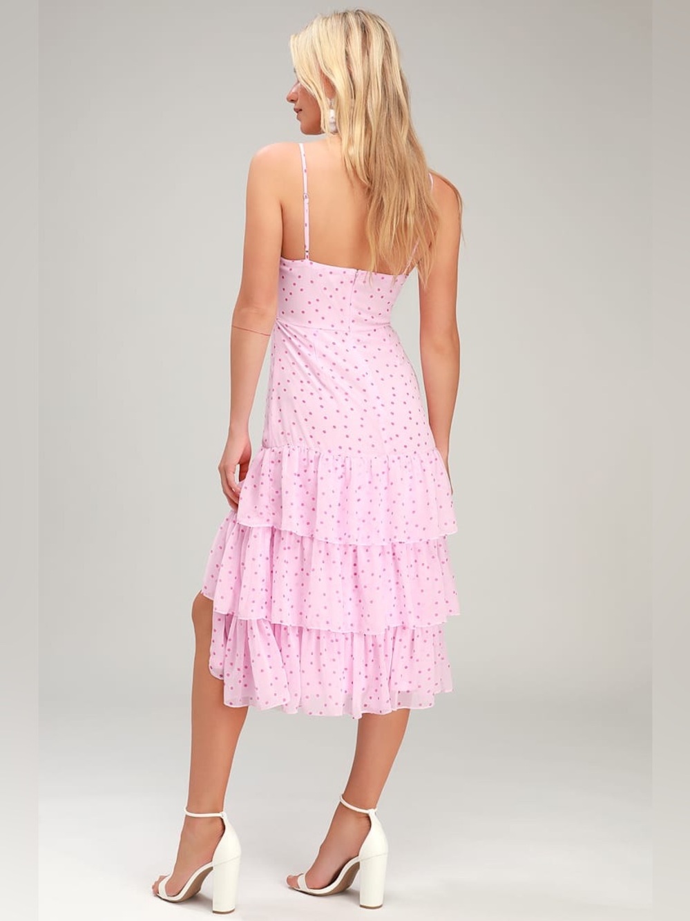 Lulu's Nellie Pink Polka Dot Ruffled Midi Dress - Size XS - Picture 2 of 8